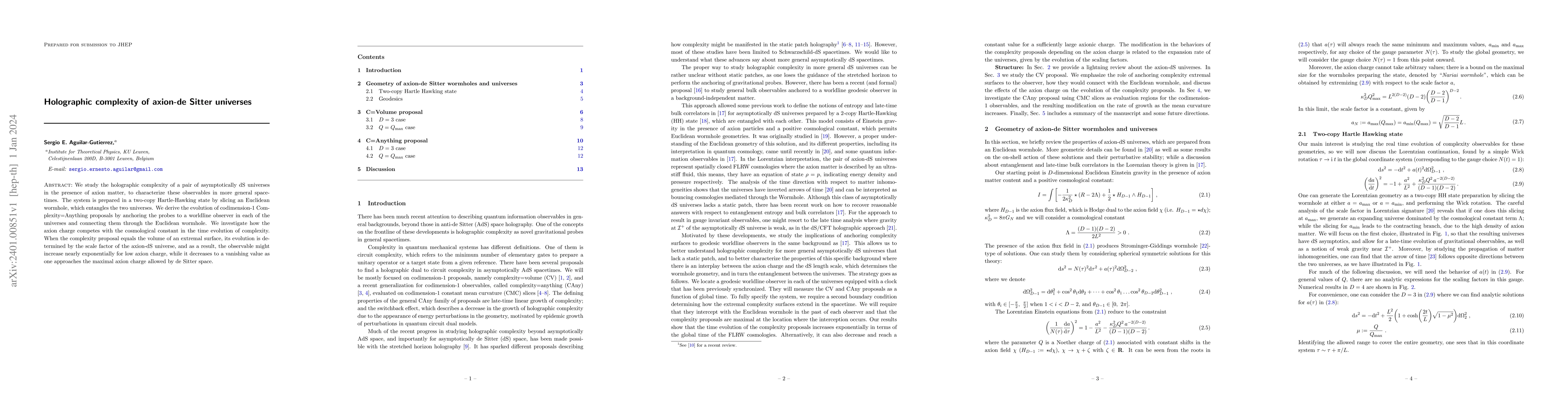 Thumbnail for Holographic complexity of axion-de Sitter universes