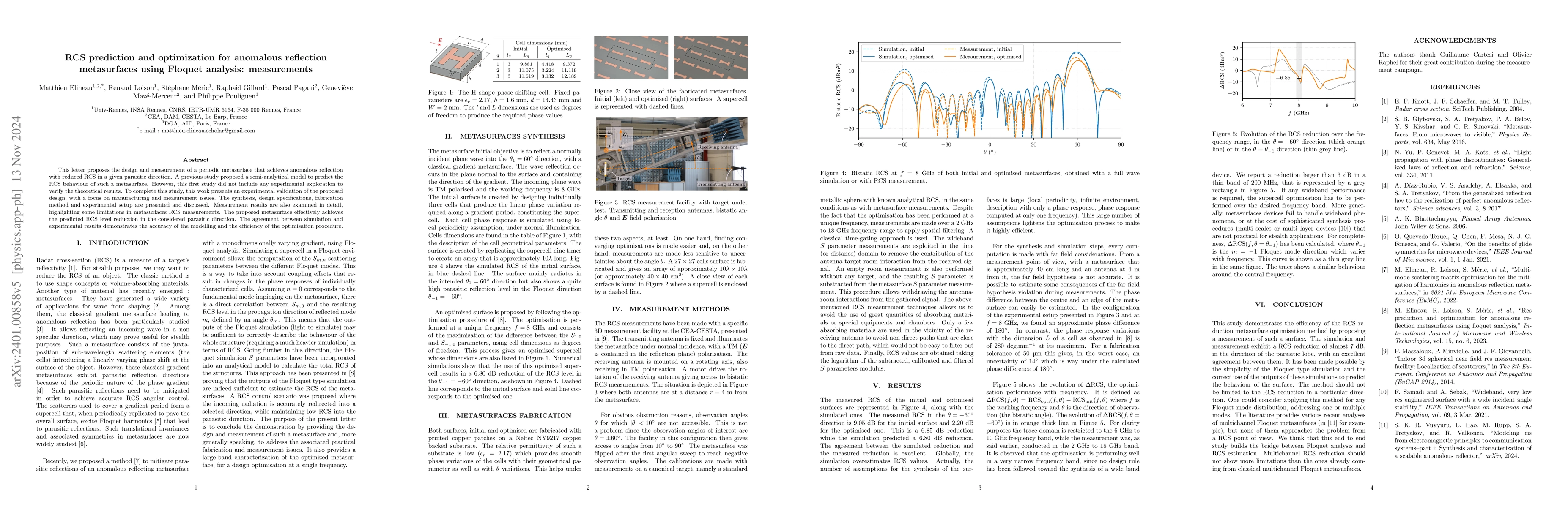 Thumbnail for RCS reduction method with anomalous reflection metasurfaces using
  Floquet analysis : design modelling and measurement