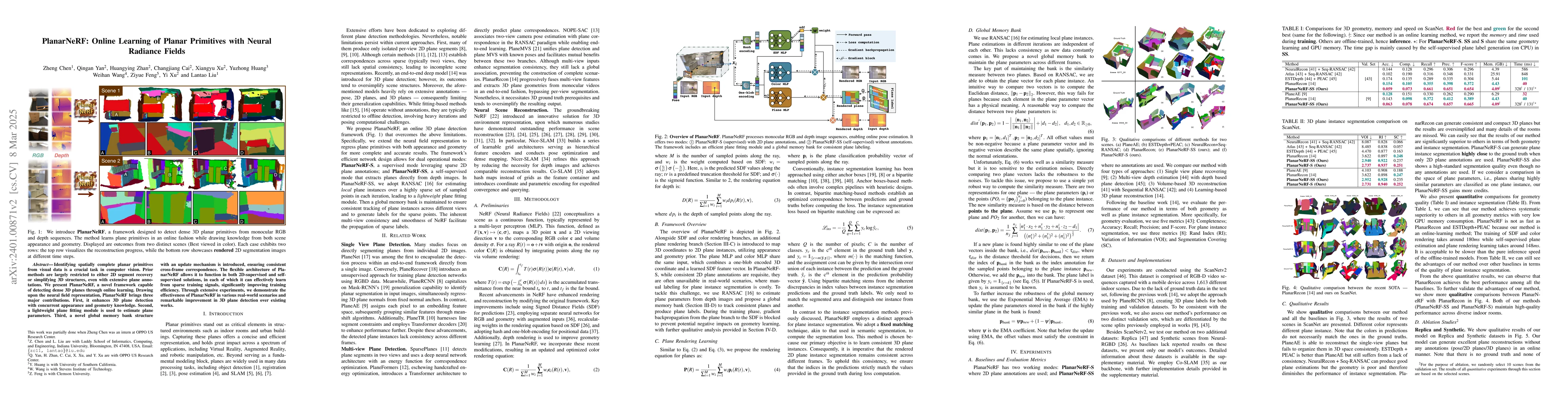 Thumbnail for PlanarNeRF: Online Learning of Planar Primitives with Neural Radiance
  Fields