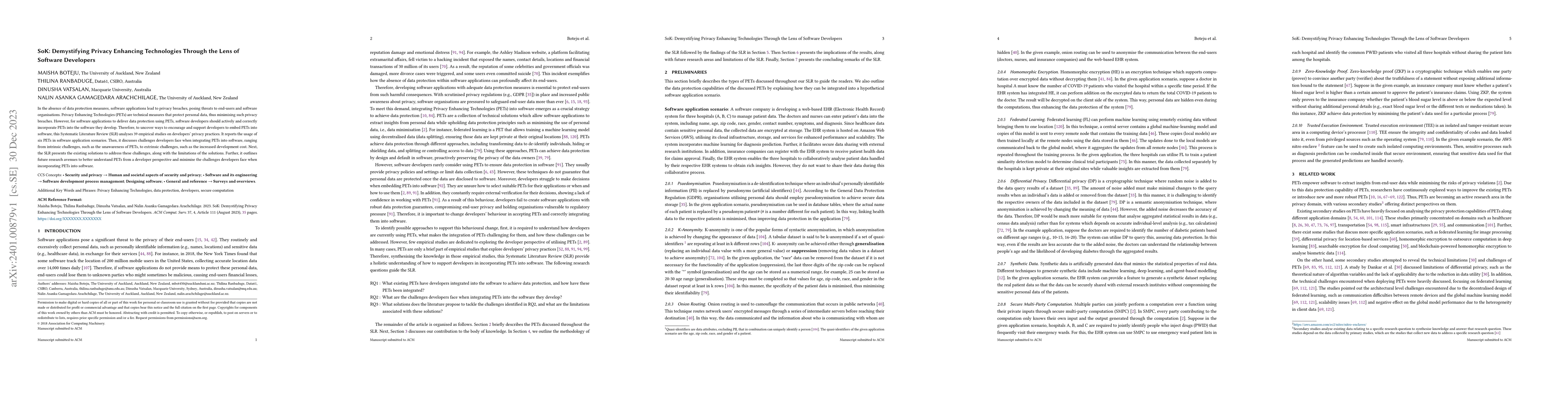 Thumbnail for SoK: Demystifying Privacy Enhancing Technologies Through the Lens of
  Software Developers