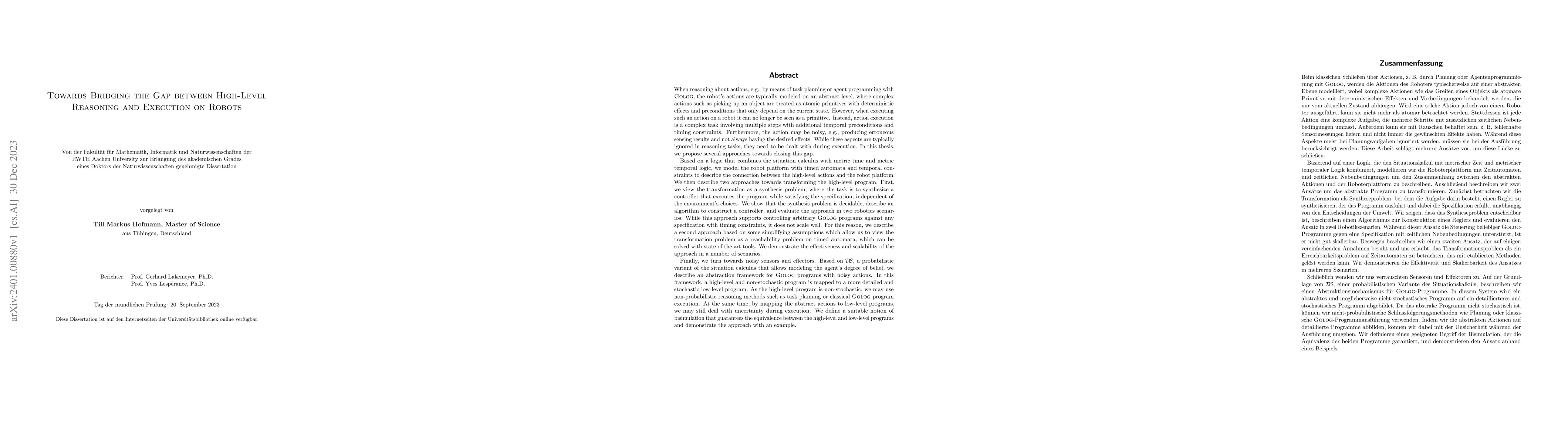 Thumbnail for Towards Bridging the Gap between High-Level Reasoning and Execution on
  Robots