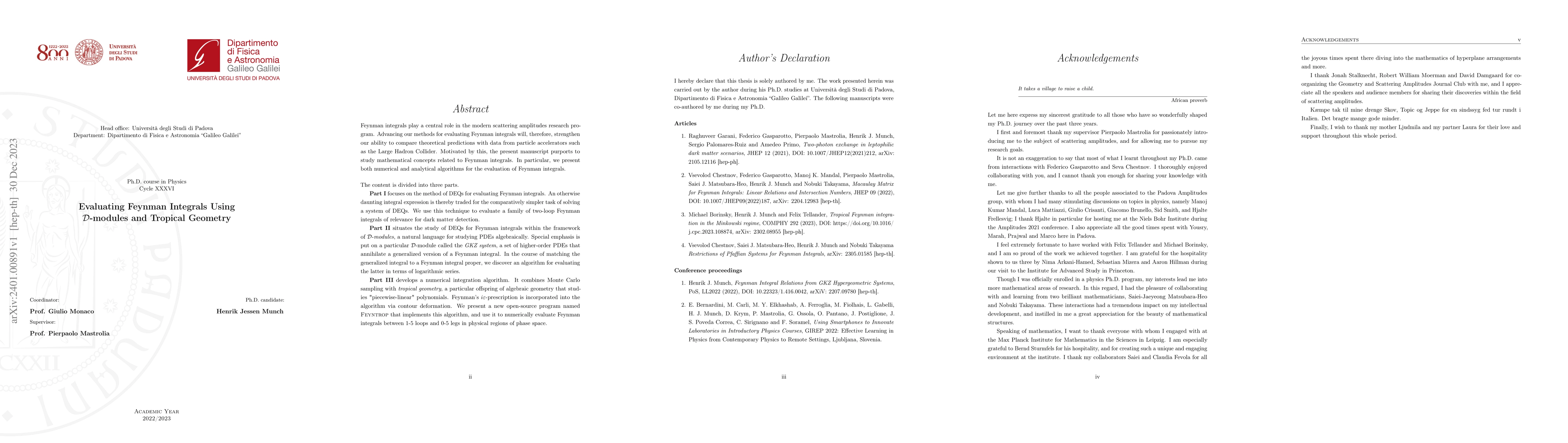 Thumbnail for Evaluating Feynman Integrals Using D-modules and Tropical Geometry