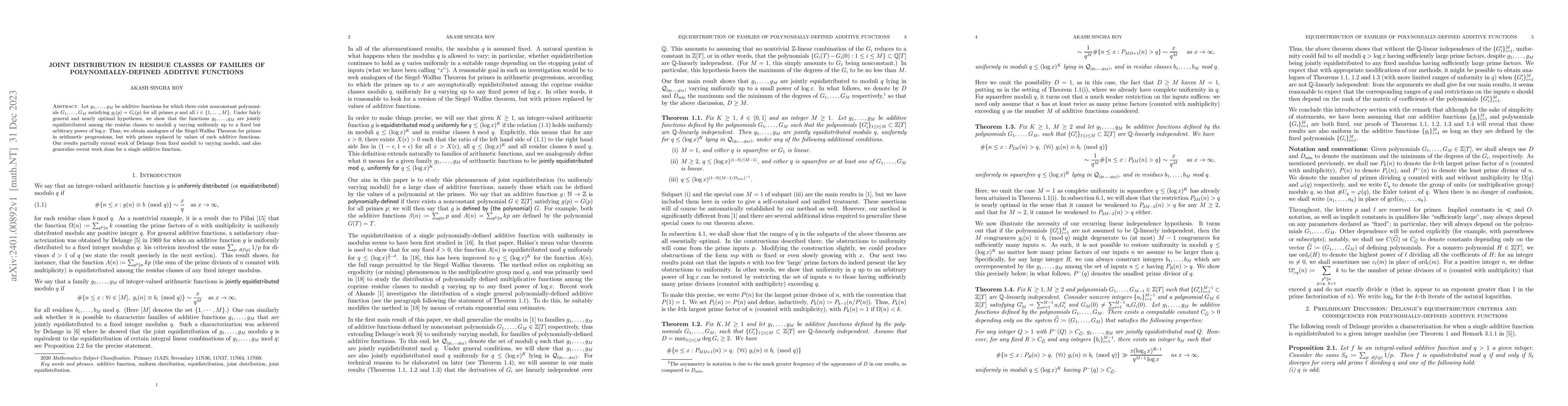 Thumbnail for Joint distribution in residue classes of families of
  polynomially-defined additive functions