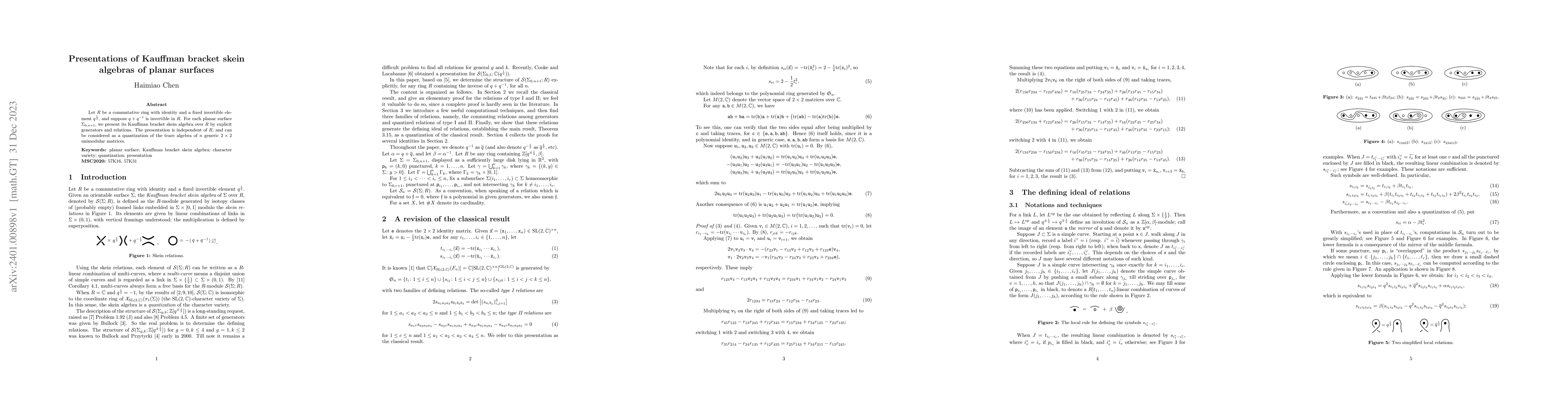 Thumbnail for Presentations of Kauffman bracket skein algebras of planar surfaces
