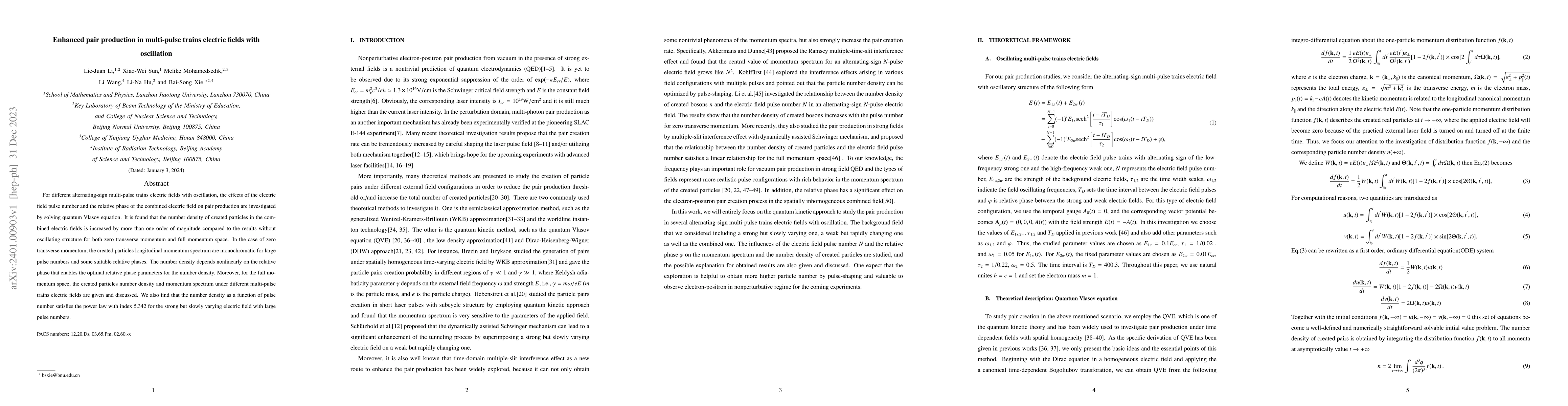 Thumbnail for Enhanced pair production in multi-pulse trains electric fields with
  oscillation