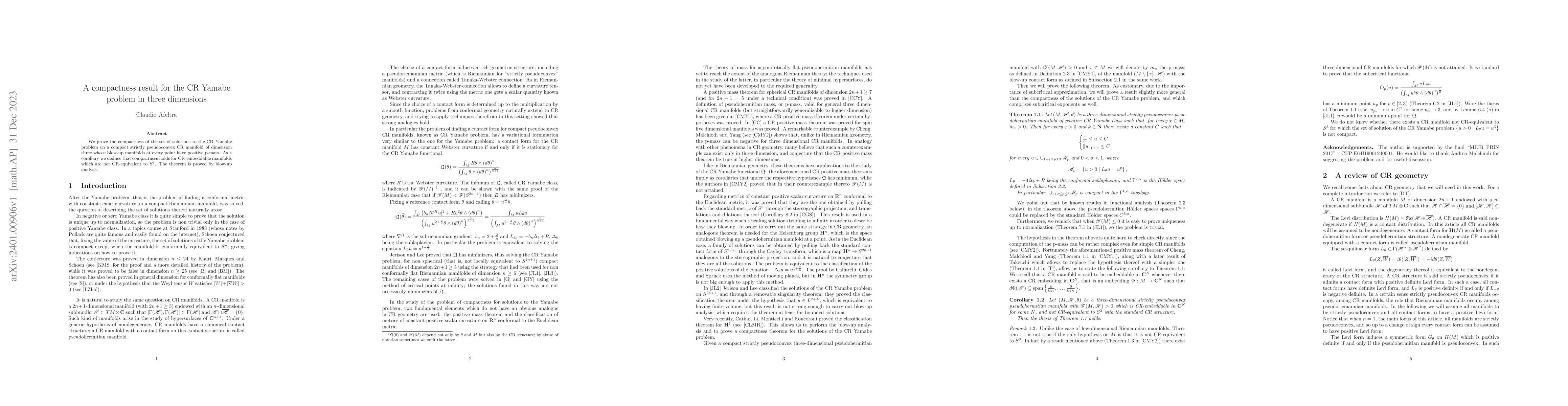 Thumbnail for A compactness result for the CR Yamabe problem in three dimensions
