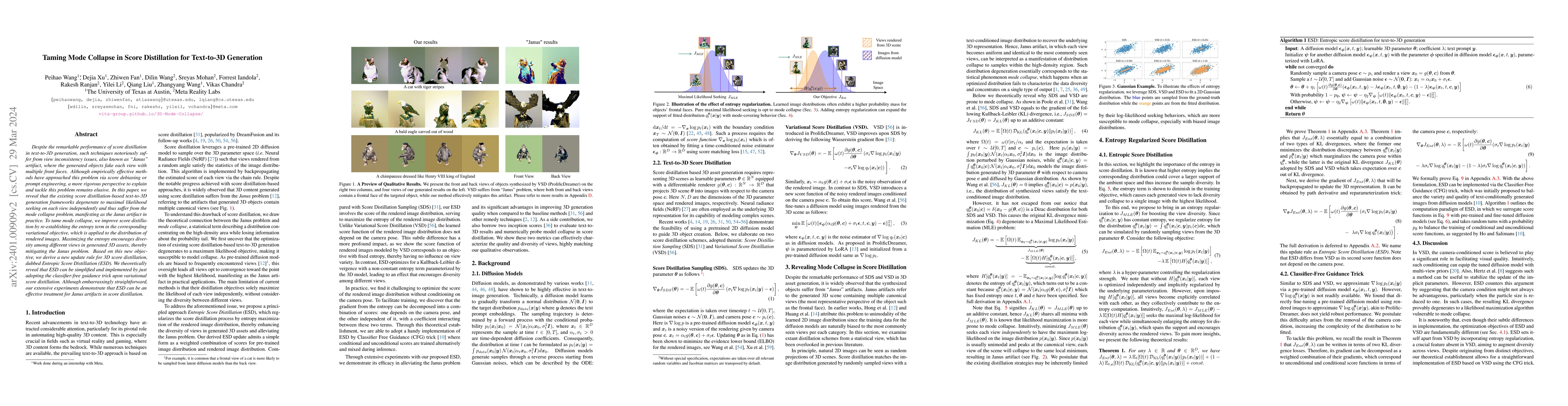 Thumbnail for Taming Mode Collapse in Score Distillation for Text-to-3D Generation