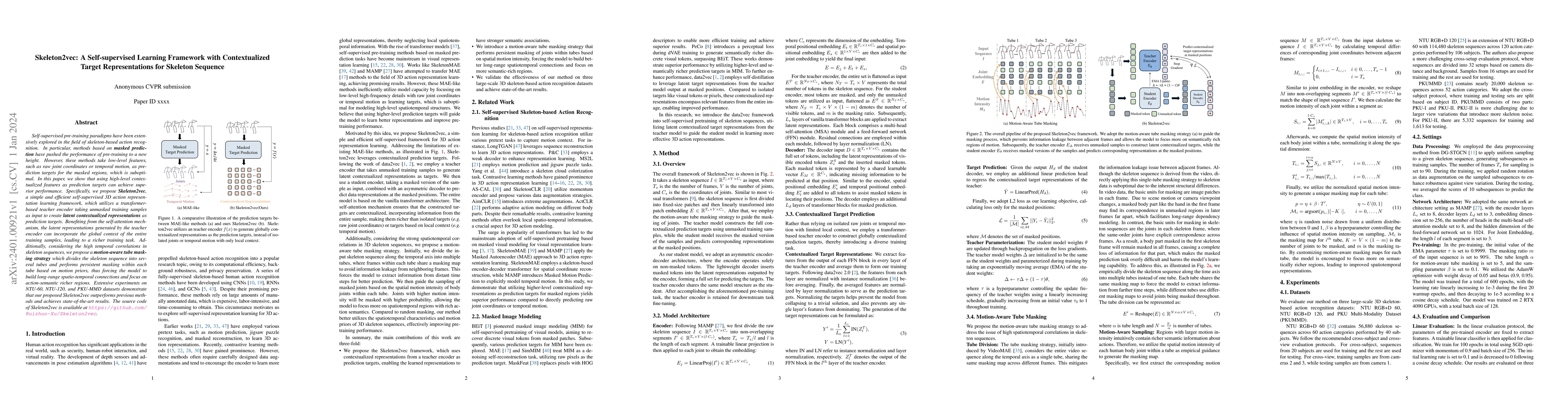 Thumbnail for Skeleton2vec: A Self-supervised Learning Framework with Contextualized
  Target Representations for Skeleton Sequence