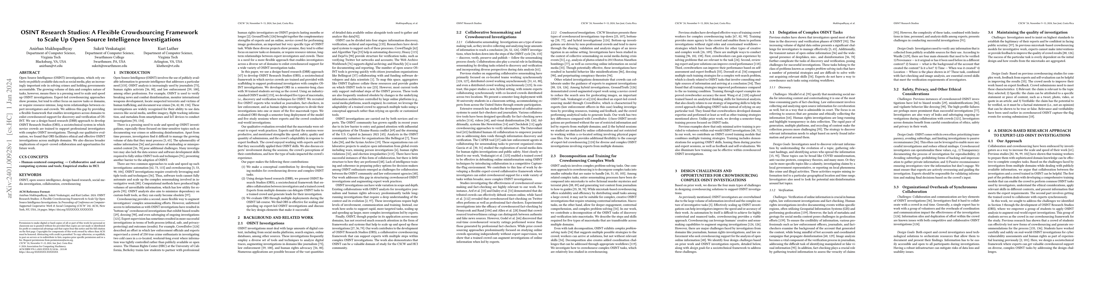 Thumbnail for OSINT Research Studios: A Flexible Crowdsourcing Framework to Scale Up
  Open Source Intelligence Investigations