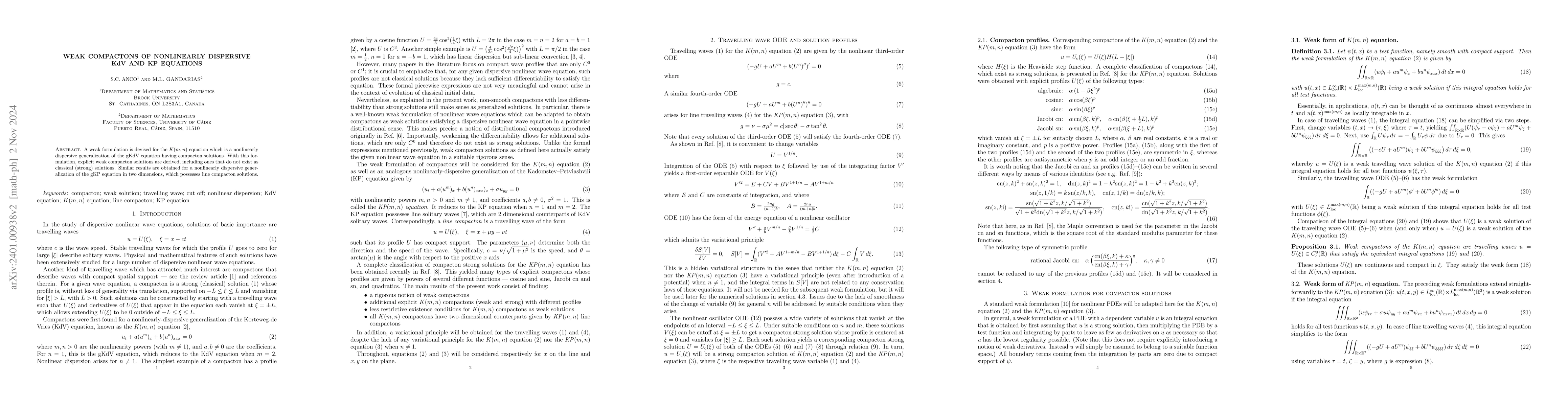 Thumbnail for Weak compactons of nonlinearly dispersive KdV and KP equations