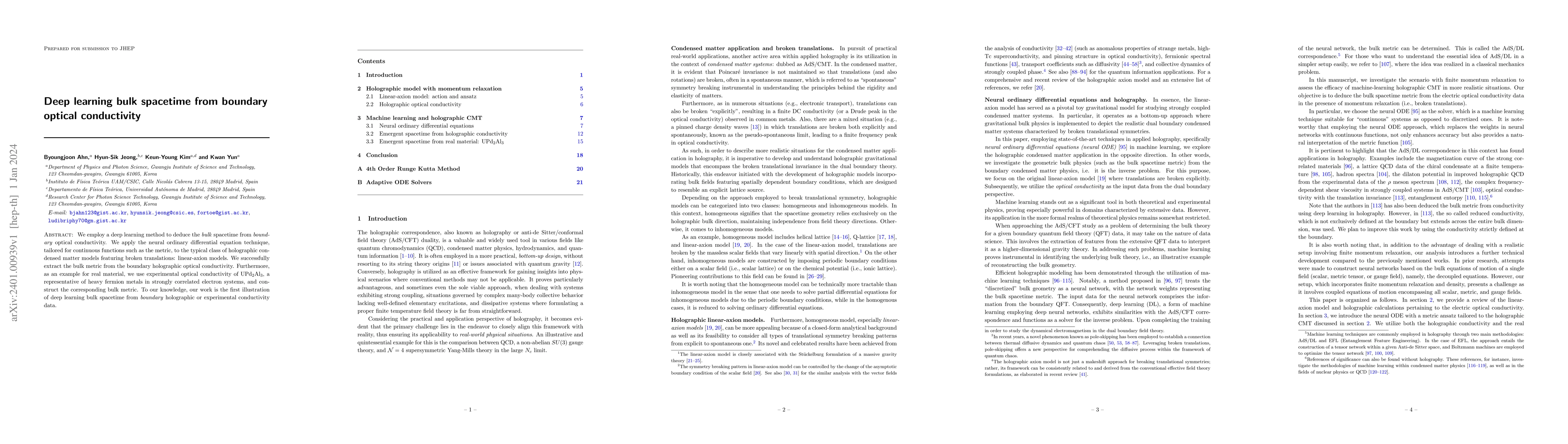 Thumbnail for Deep learning bulk spacetime from boundary optical conductivity