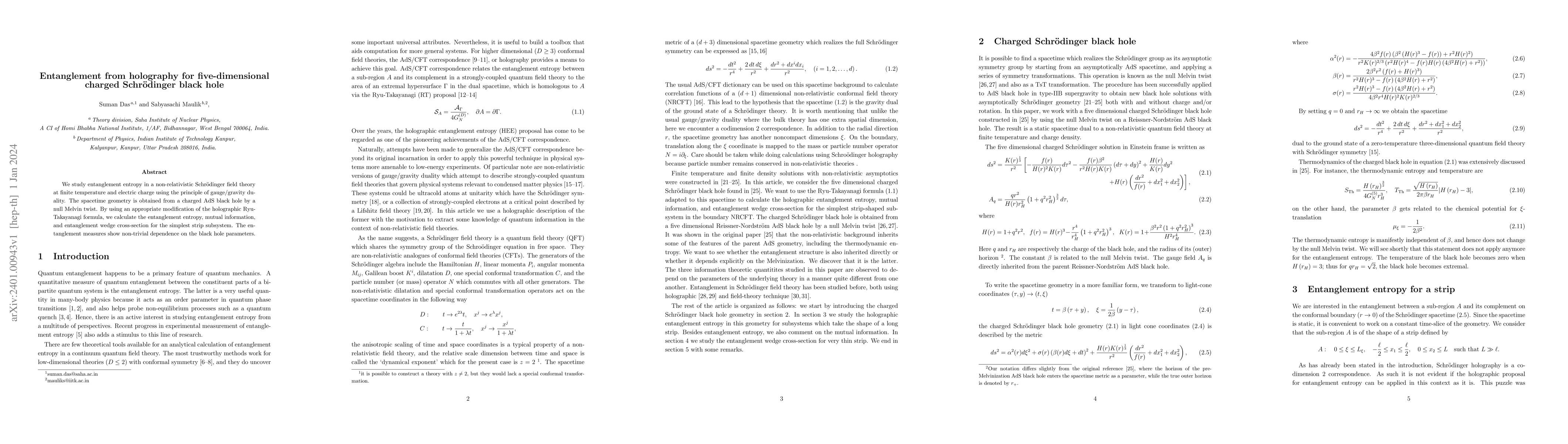 Thumbnail for Entanglement from holography for five-dimensional charged
  Schr\"{o}dinger black hole