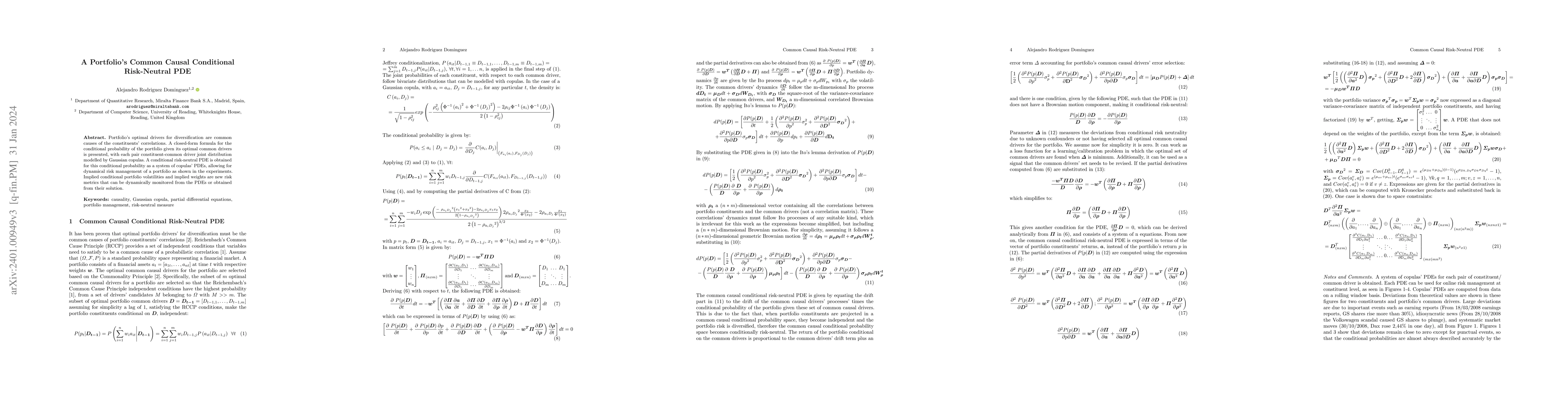 Thumbnail for A Portfolio's Common Causal Conditional Risk-neutral PDE