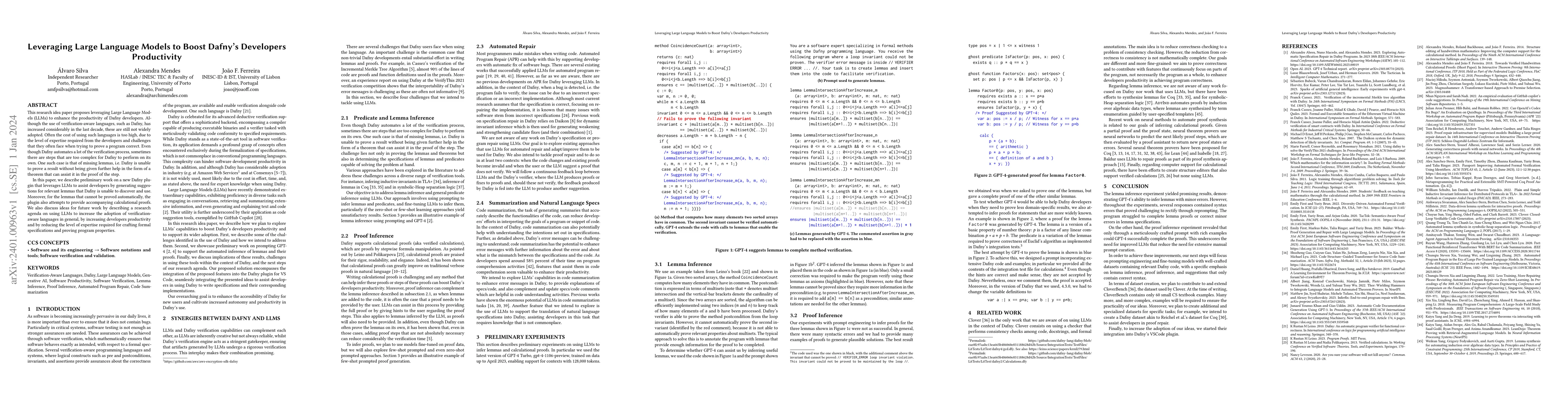 Thumbnail for Leveraging Large Language Models to Boost Dafny's Developers
  Productivity