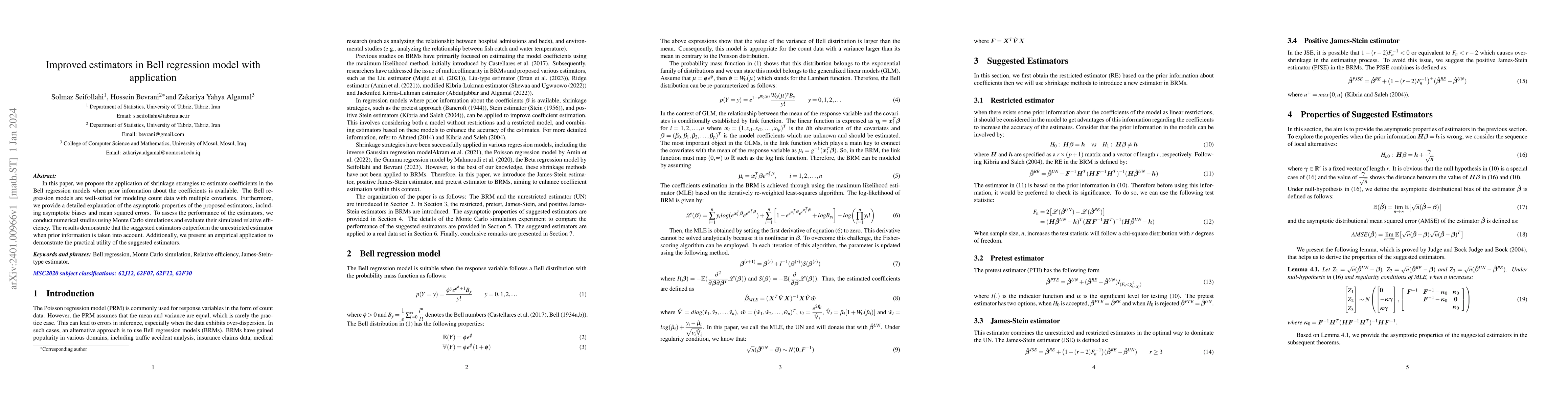 Thumbnail for Improved estimators in Bell regression model with application