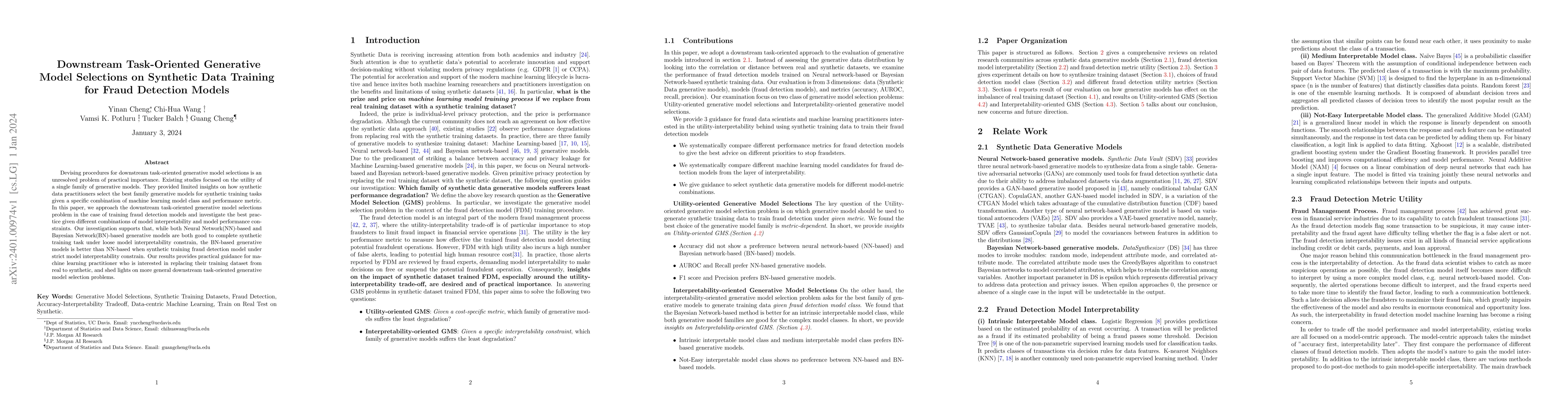 Thumbnail for Downstream Task-Oriented Generative Model Selections on Synthetic Data
  Training for Fraud Detection Models