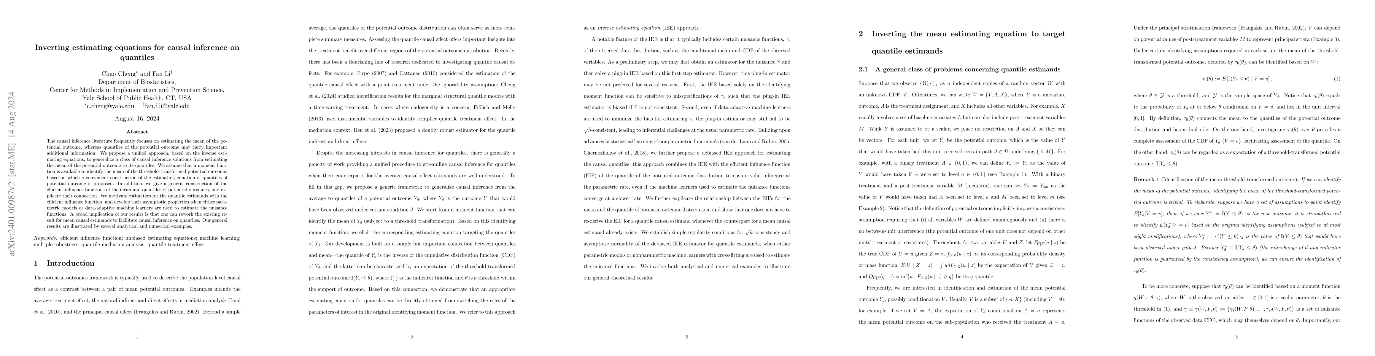 Thumbnail for Inverting estimating equations for causal inference on quantiles