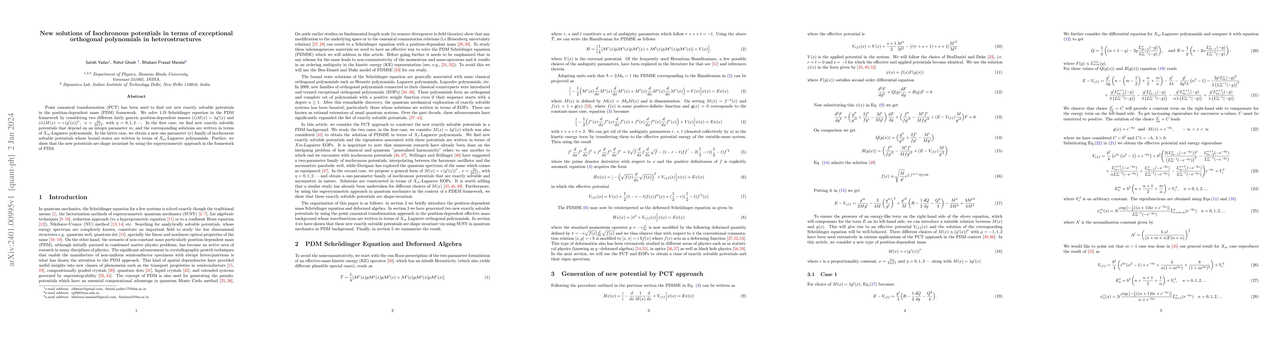 Thumbnail for New solutions of Isochronous potentials in terms of exceptional
  orthogonal polynomials in heterostructures