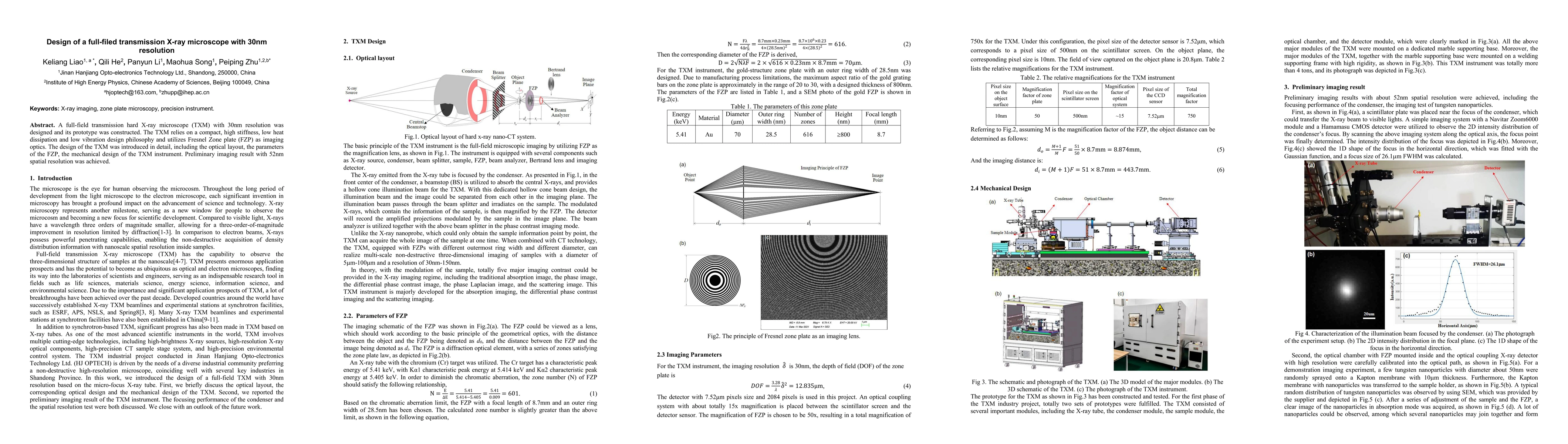 Thumbnail for Design of a full-filed transmission X-ray microscope with 30nm
  resolution