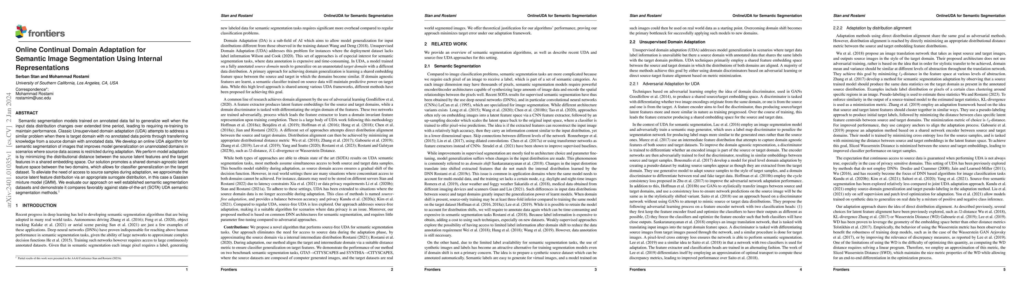 Thumbnail for Online Continual Domain Adaptation for Semantic Image Segmentation Using
  Internal Representations