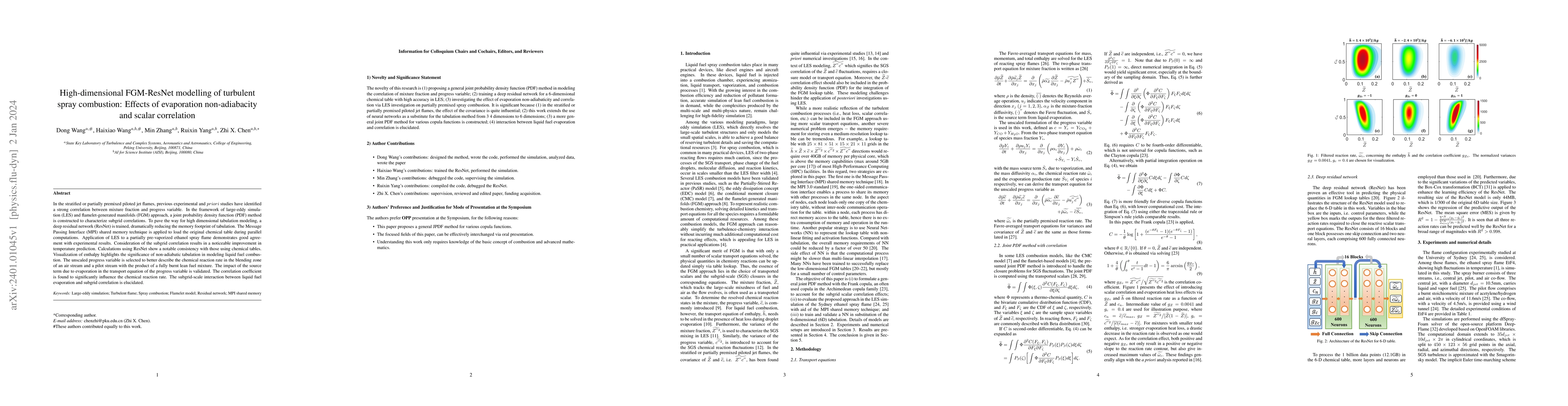 Thumbnail for High-dimensional FGM-ResNet modelling of turbulent spray combustion:
  Effects of evaporation non-adiabacity and scalar correlation