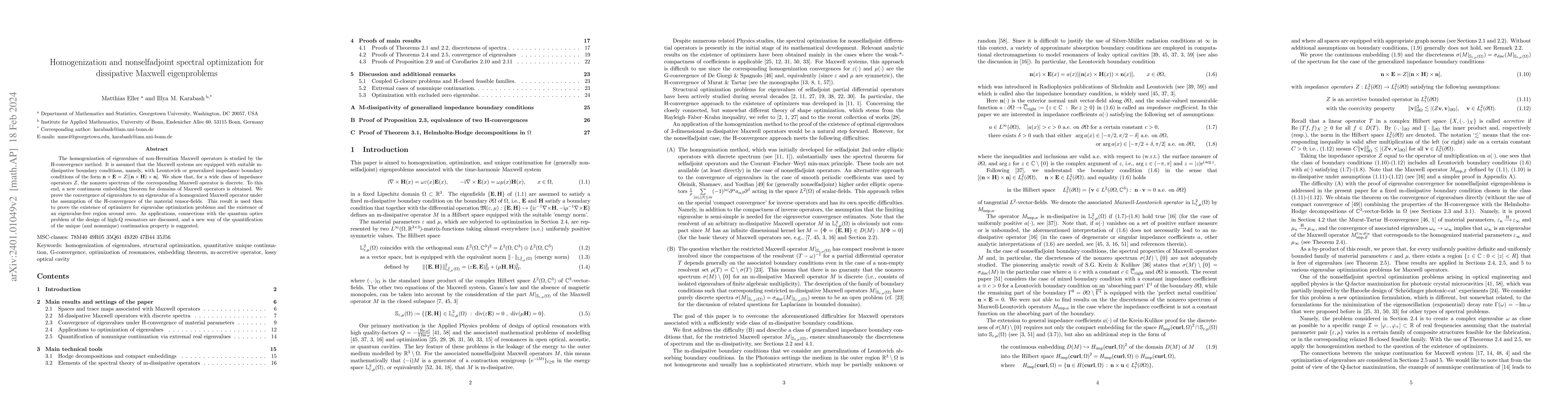 Thumbnail for Homogenization and nonselfadjoint spectral optimization for dissipative
  Maxwell eigenproblems