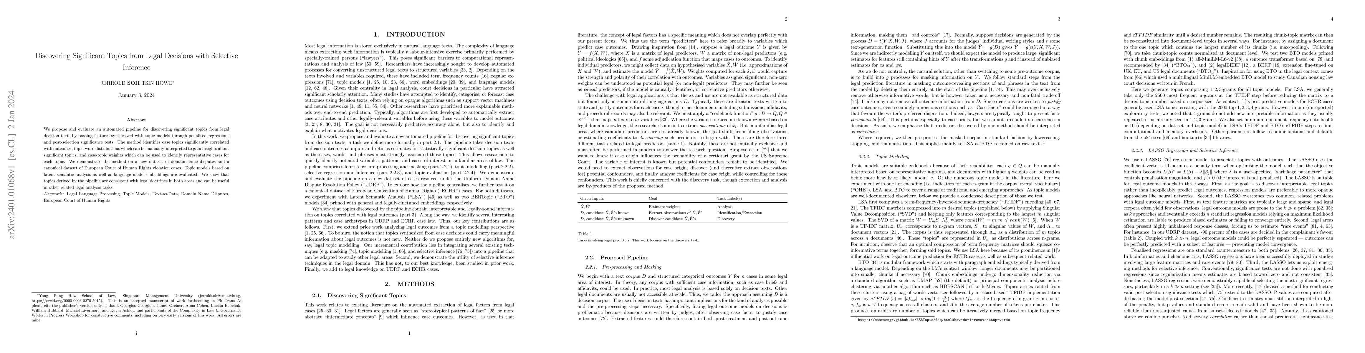 Thumbnail for Discovering Significant Topics from Legal Decisions with Selective
  Inference