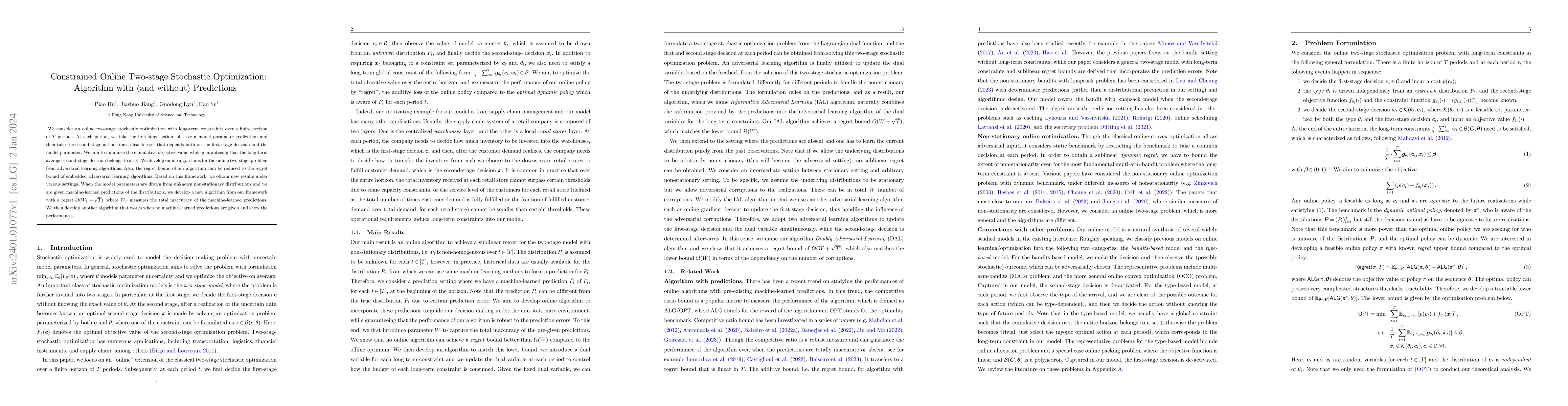 Thumbnail for Constrained Online Two-stage Stochastic Optimization: Algorithm with
  (and without) Predictions