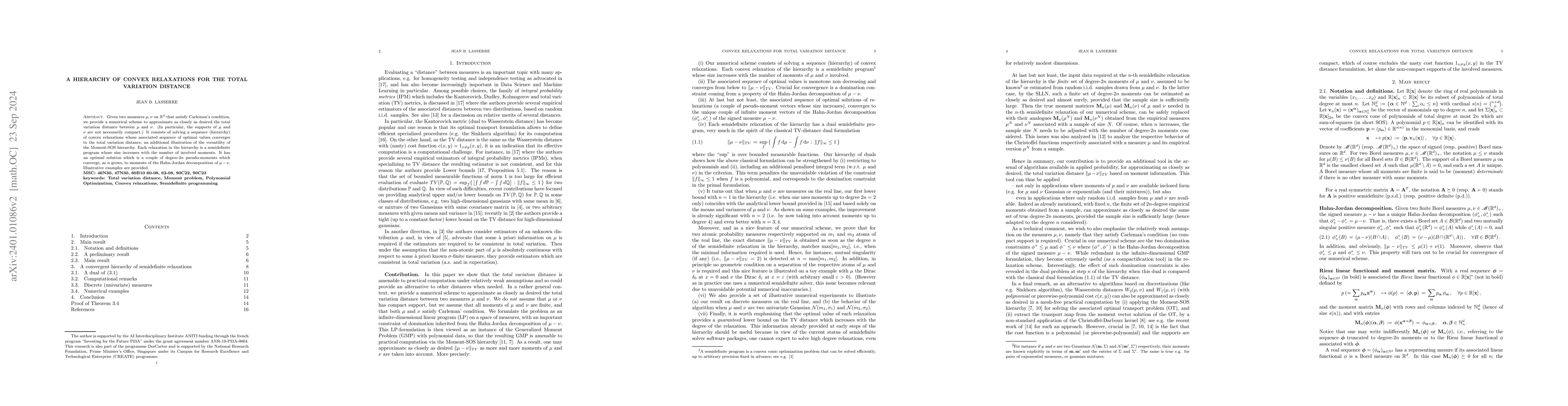 Thumbnail for A Hierarchy Of Convex Relaxations For The Total Variation Distance