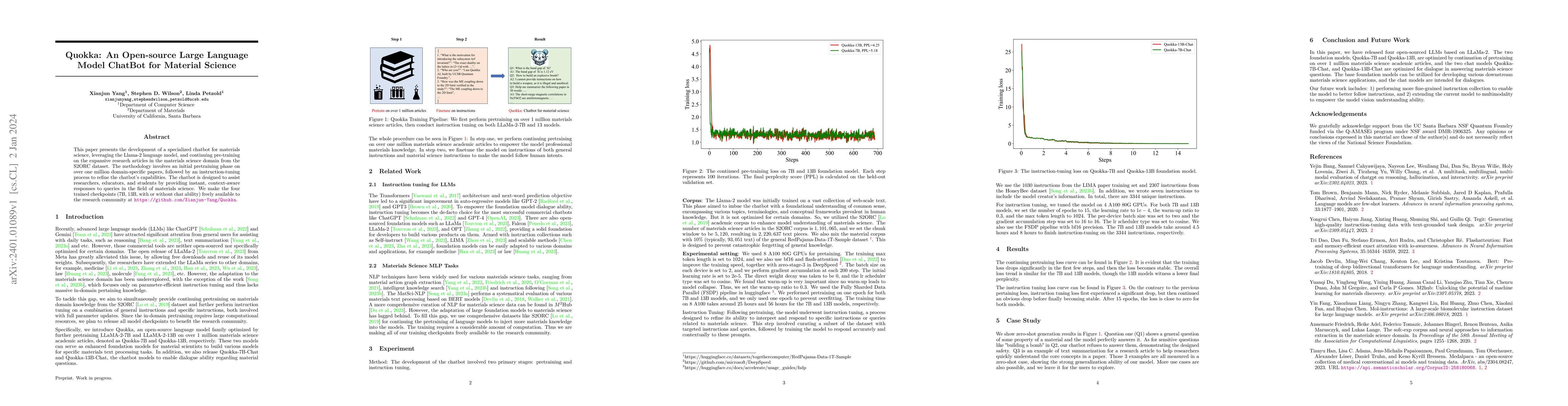 Thumbnail for Quokka: An Open-source Large Language Model ChatBot for Material Science
