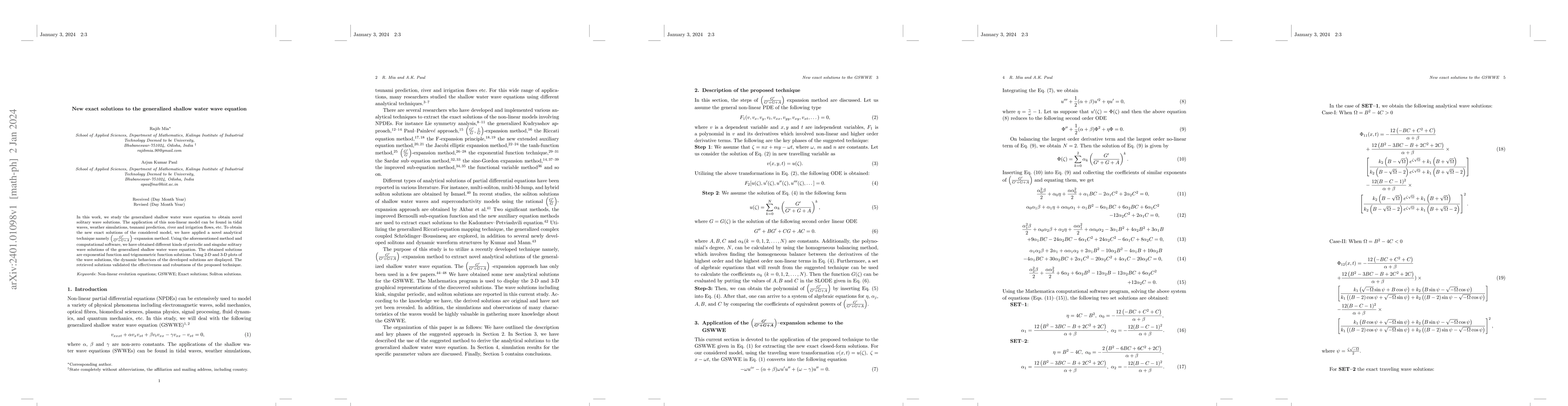Thumbnail for New exact solutions to the generalized shallow water wave equation
