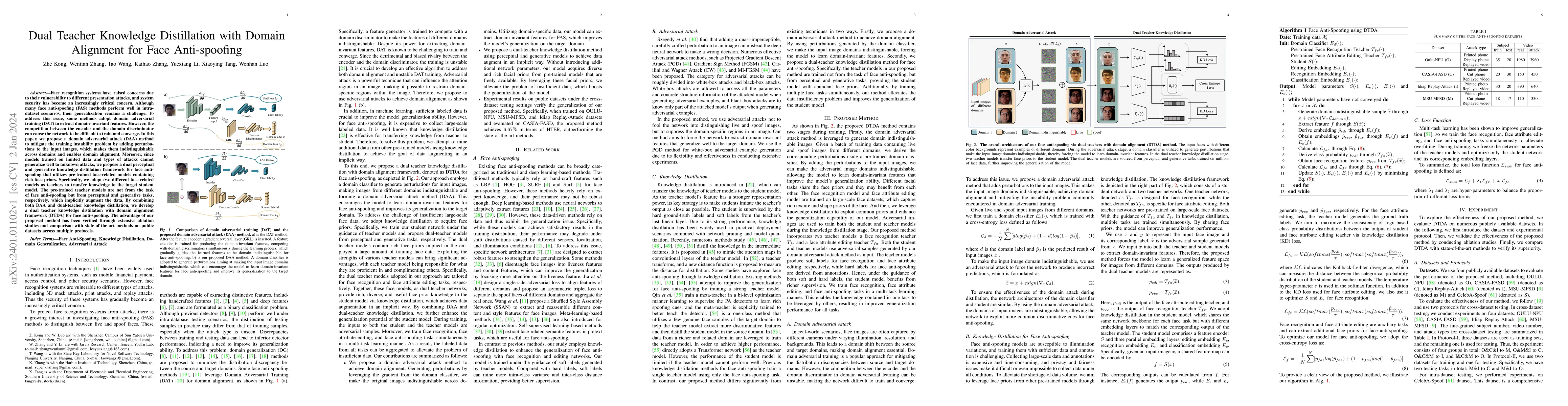 Thumbnail for Dual Teacher Knowledge Distillation with Domain Alignment for Face
  Anti-spoofing