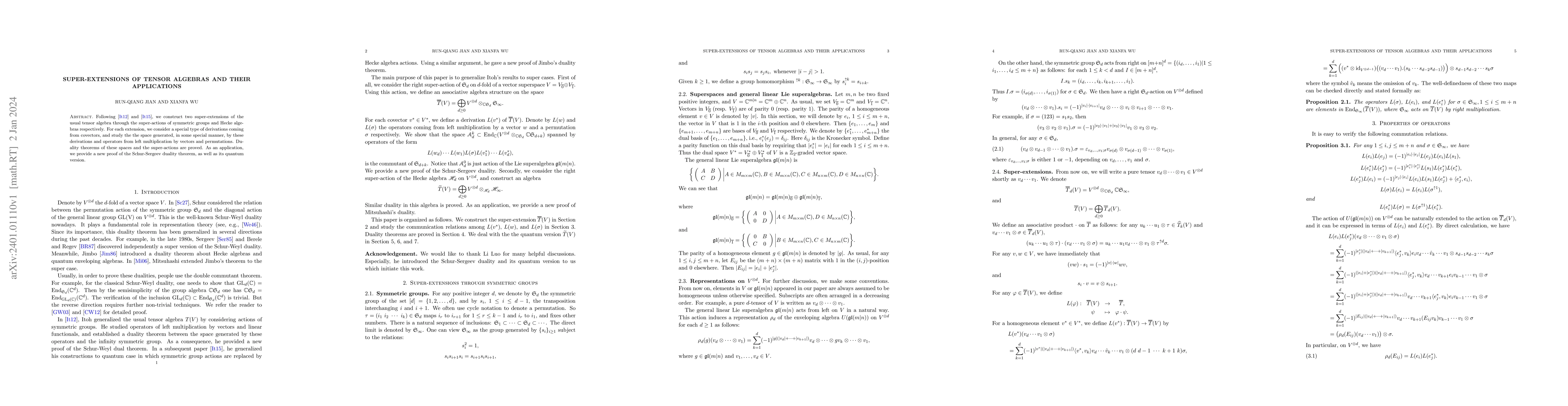 Thumbnail for Super-extensions of tensor algebras and their applications