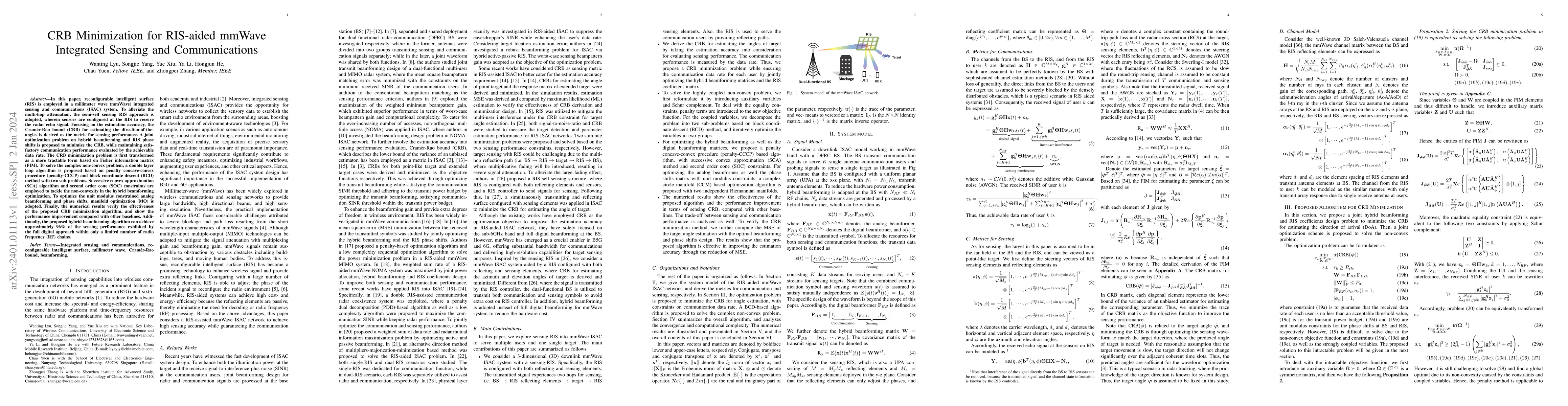 Thumbnail for CRB Minimization for RIS-aided mmWave Integrated Sensing and
  Communications