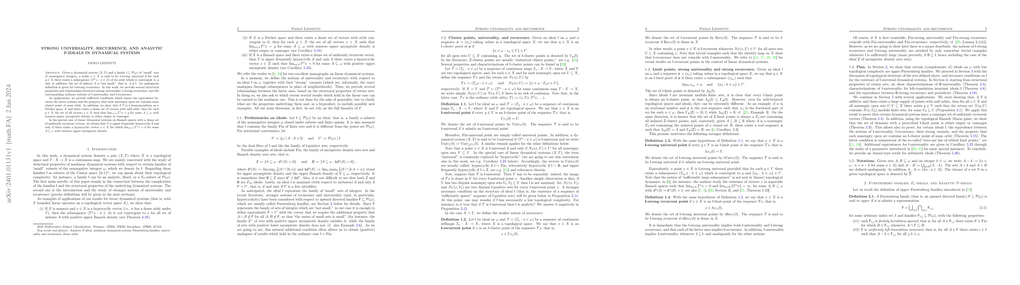 Thumbnail for Strong universality, recurrence, and analytic P-ideals in dynamical
  systems