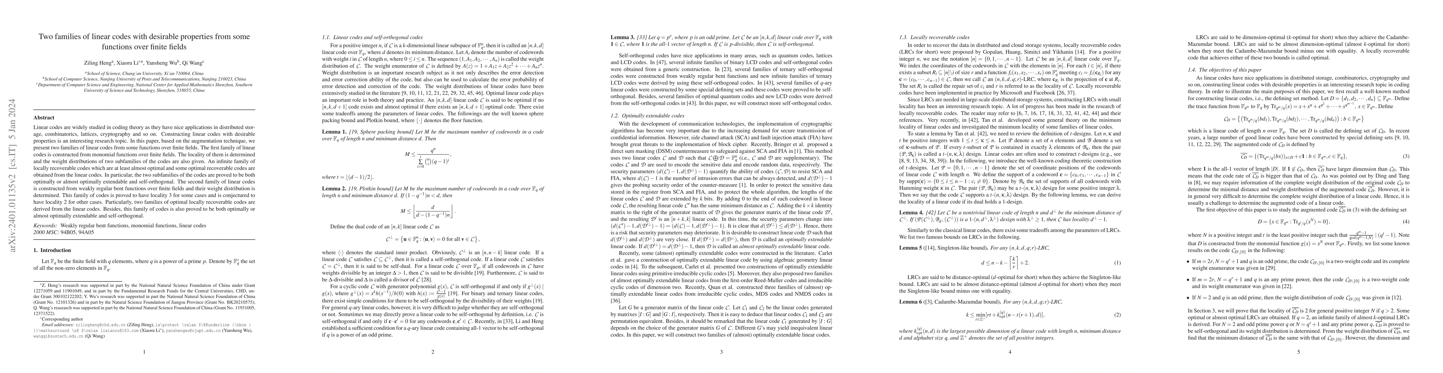 Thumbnail for Two families of linear codes with desirable properties from some
  functions over finite fields