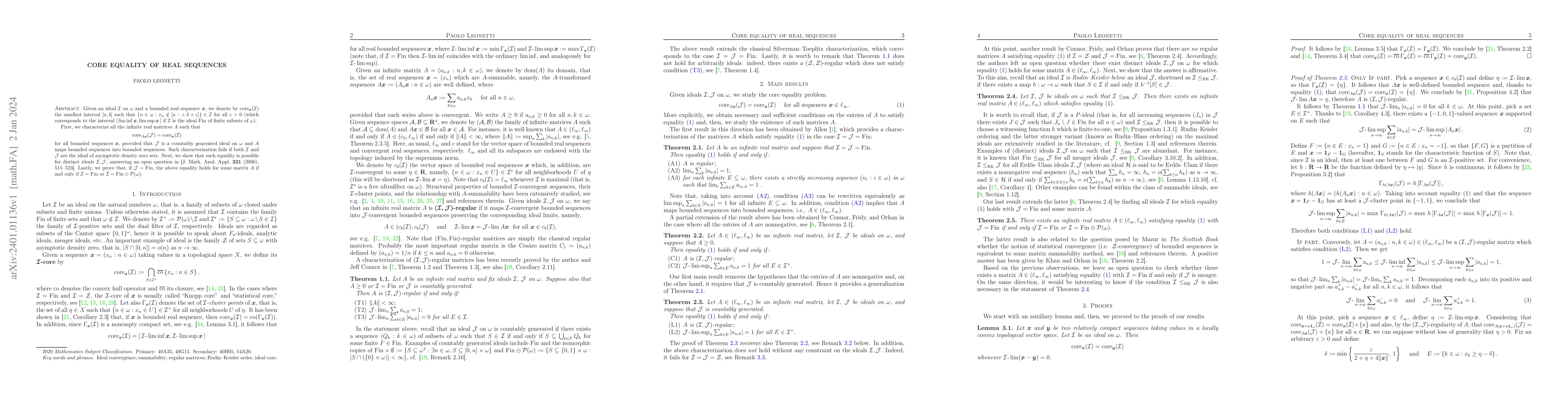 Thumbnail for Core equality of real sequences