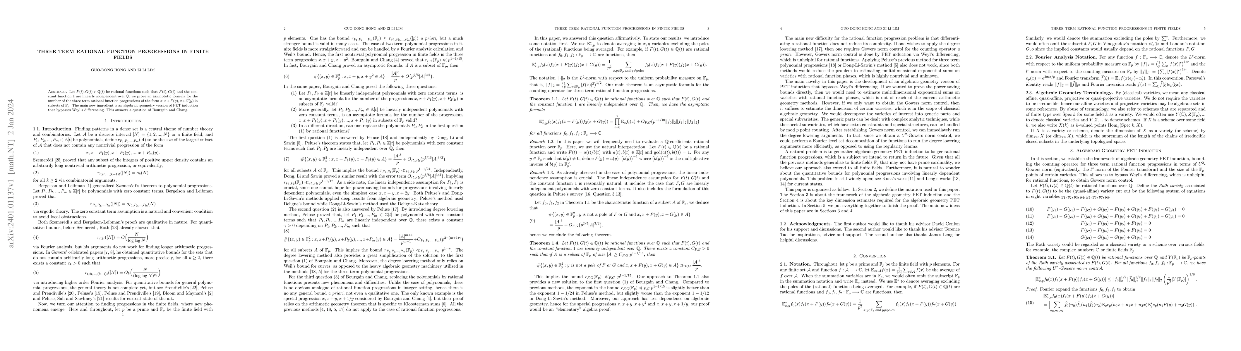 Thumbnail for Three term rational function progressions in finite fields