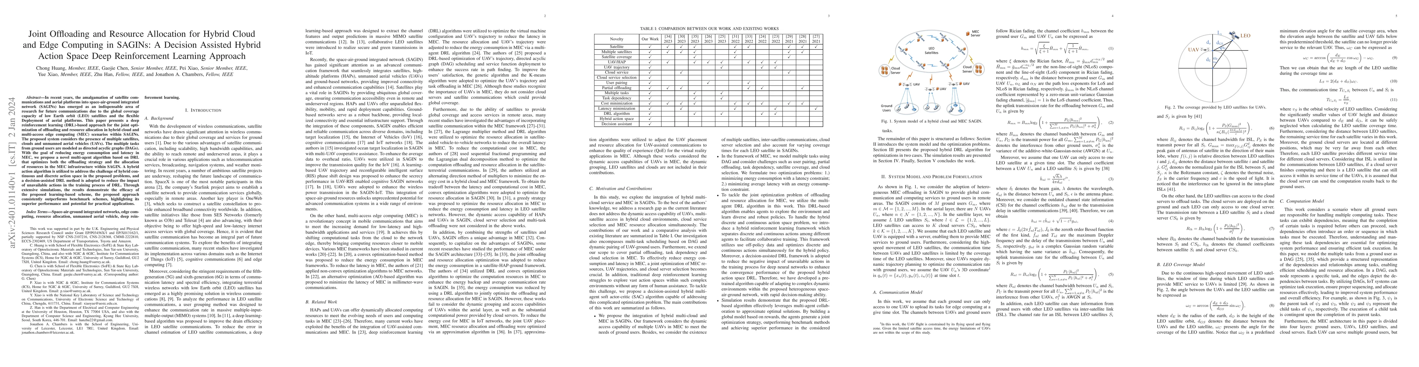 Thumbnail for Joint Offloading and Resource Allocation for Hybrid Cloud and Edge
  Computing in SAGINs: A Decision Assisted Hybrid Action Space Deep
  Reinforcement Learning Approach