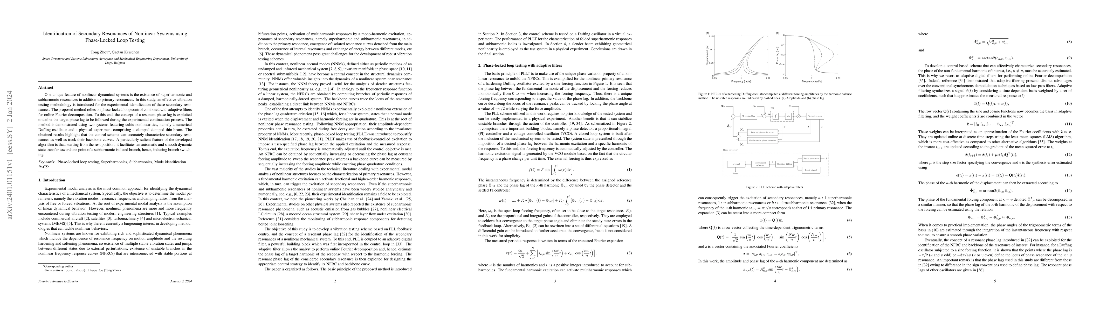 Thumbnail for Identification of Secondary Resonances of Nonlinear Systems using
  Phase-Locked Loop Testing