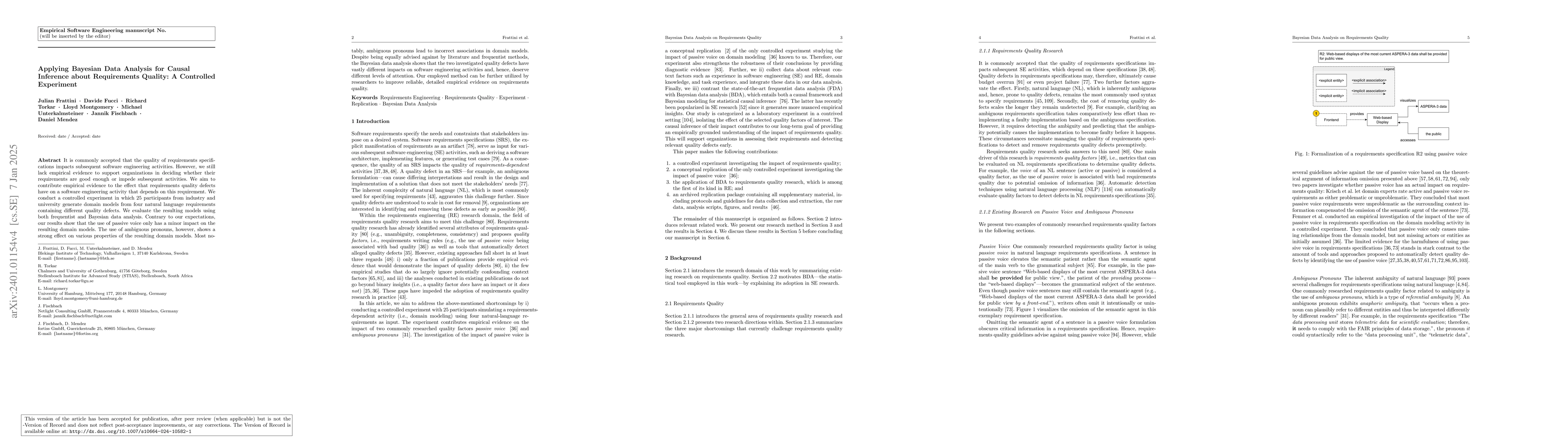Thumbnail for Applying Bayesian Data Analysis for Causal Inference about Requirements
  Quality: A Controlled Experiment
