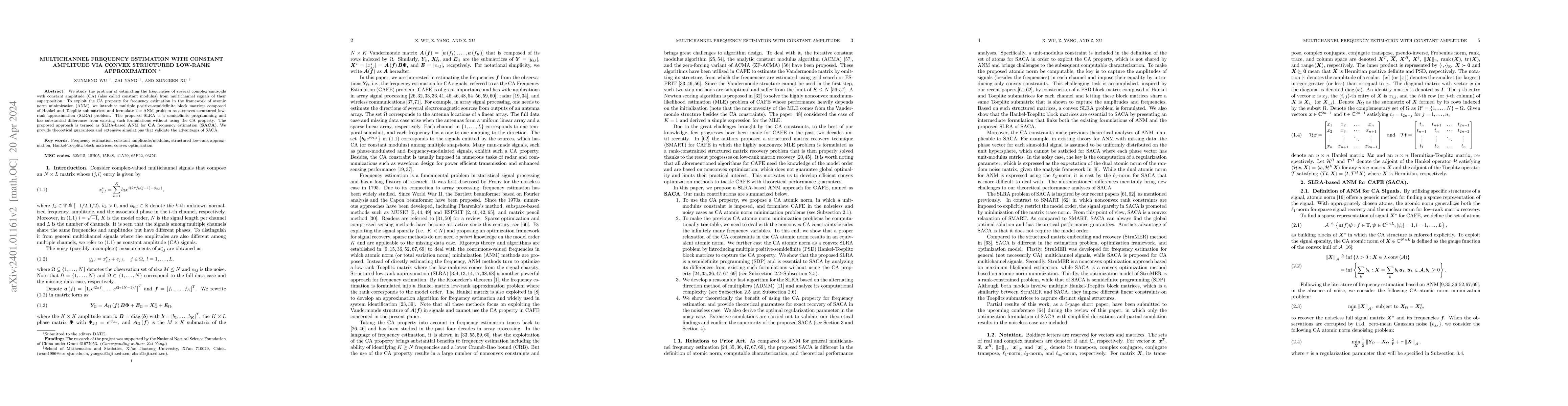 Thumbnail for Multichannel Frequency Estimation with Constant Amplitude via Convex
  Structured Low-Rank Approximation