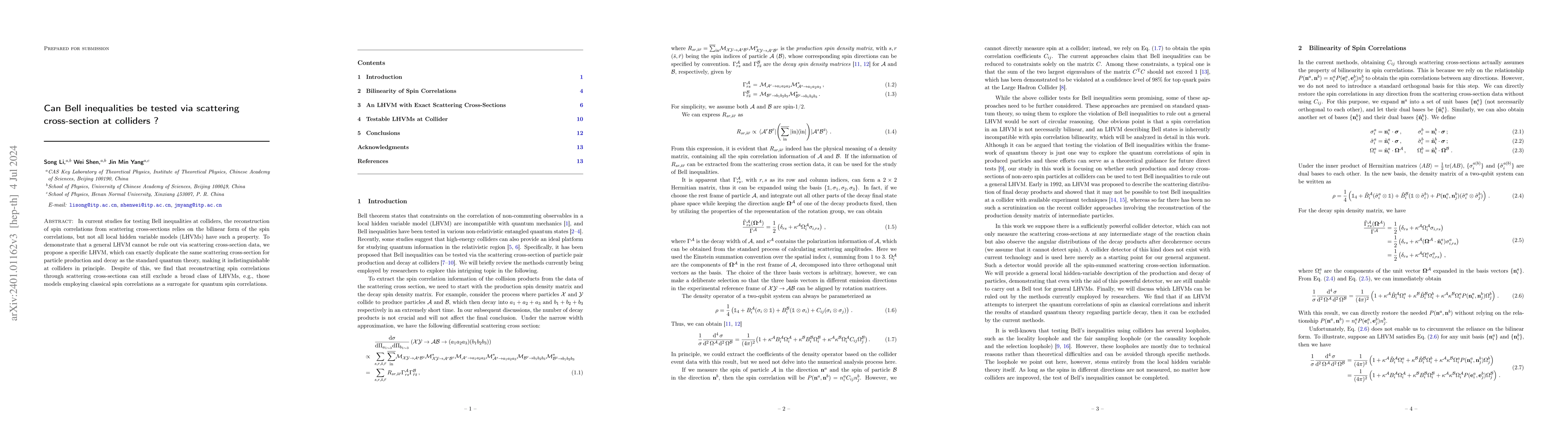 Thumbnail for Can Bell inequalities be tested via scattering cross-section at
  colliders ?