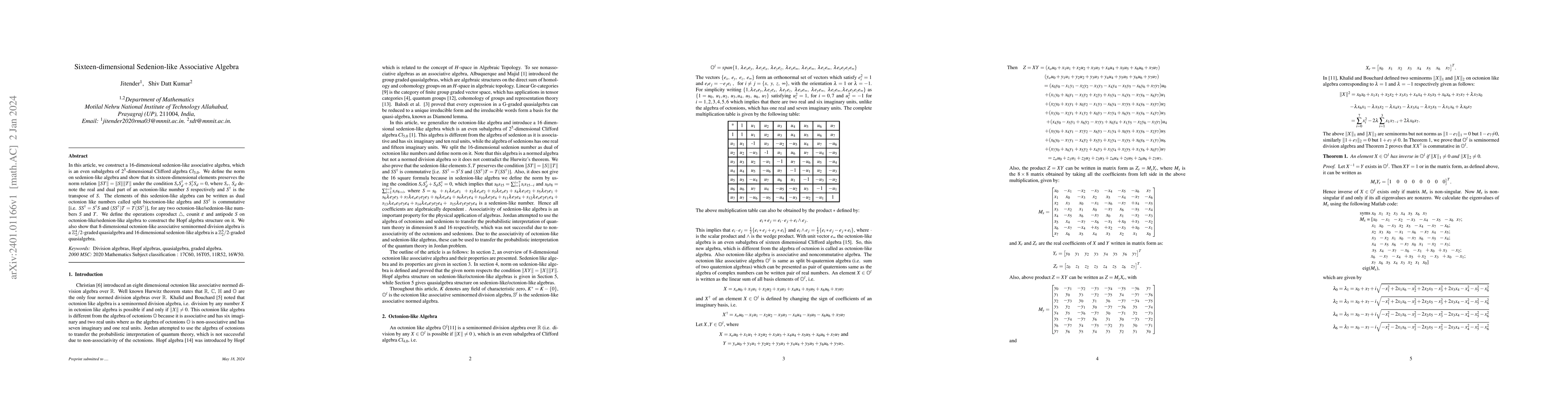Thumbnail for Sixteen-dimensional Sedenion-like Associative Algebra