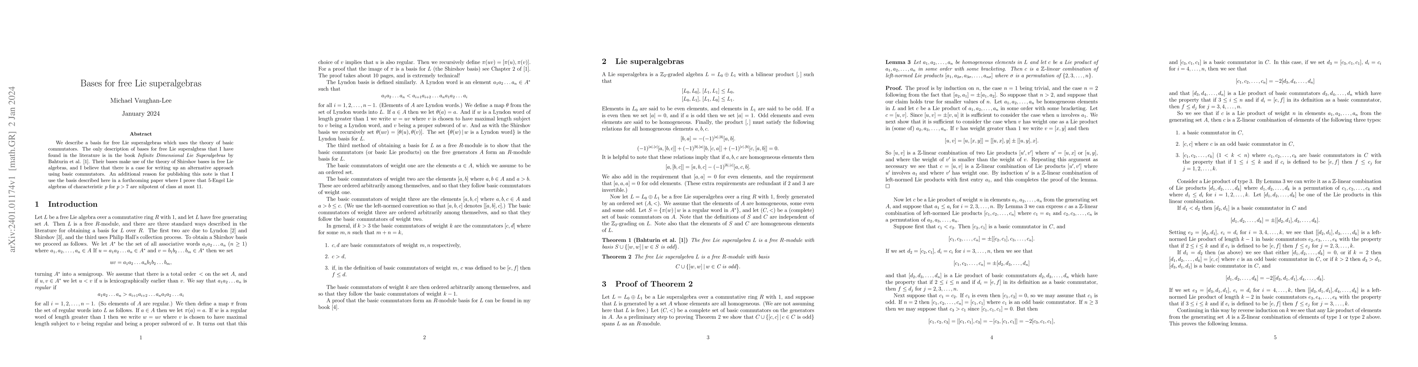 Thumbnail for Bases for free Lie superalgebras