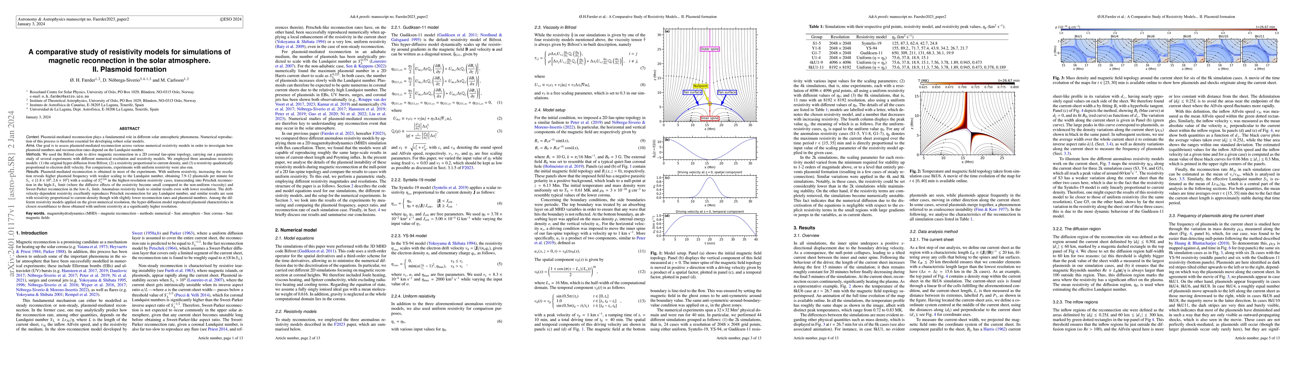 Thumbnail for A comparative study of resistivity models for simulations of magnetic
  reconnection in the solar atmosphere. II. Plasmoid formation
