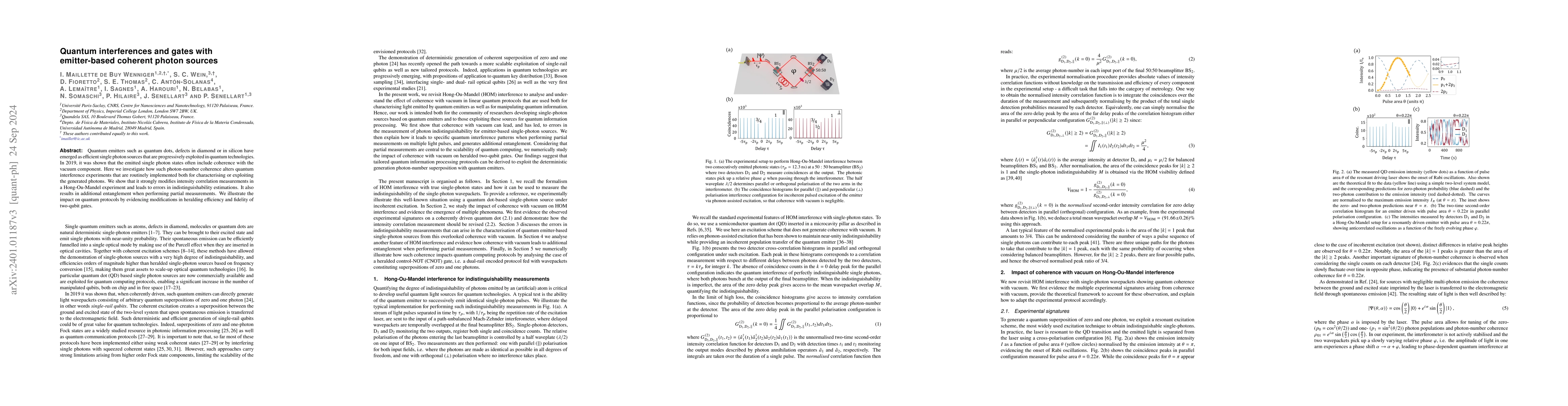 Thumbnail for Quantum interferences and gates with emitter-based coherent photon
  sources