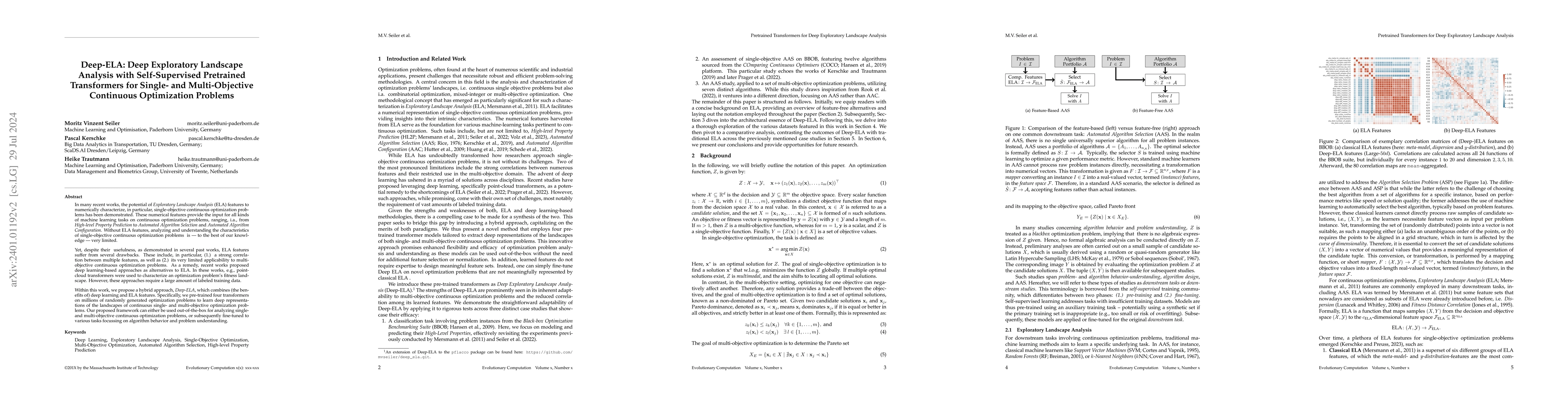 Thumbnail for Deep-ELA: Deep Exploratory Landscape Analysis with Self-Supervised
  Pretrained Transformers for Single- and Multi-Objective Continuous
  Optimization Problems