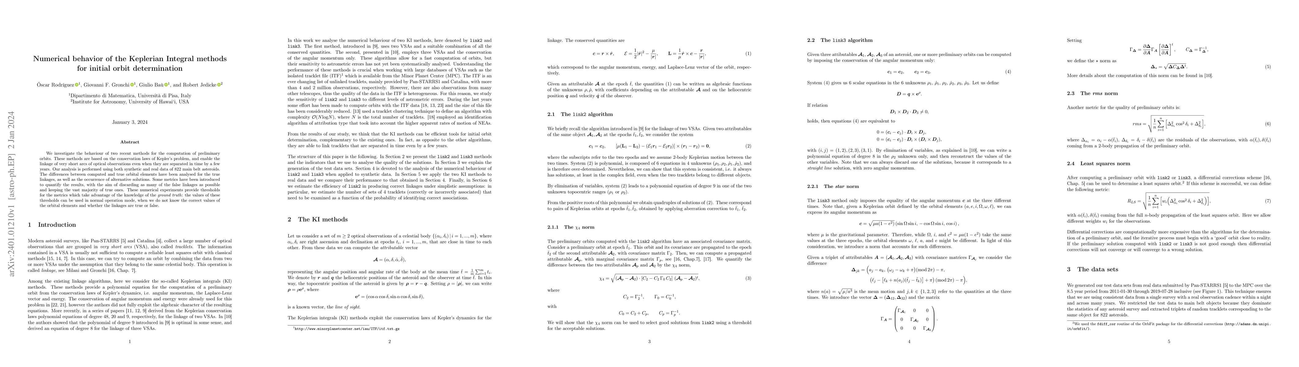 Thumbnail for Numerical behavior of the Keplerian Integral methods for initial orbit
  determination