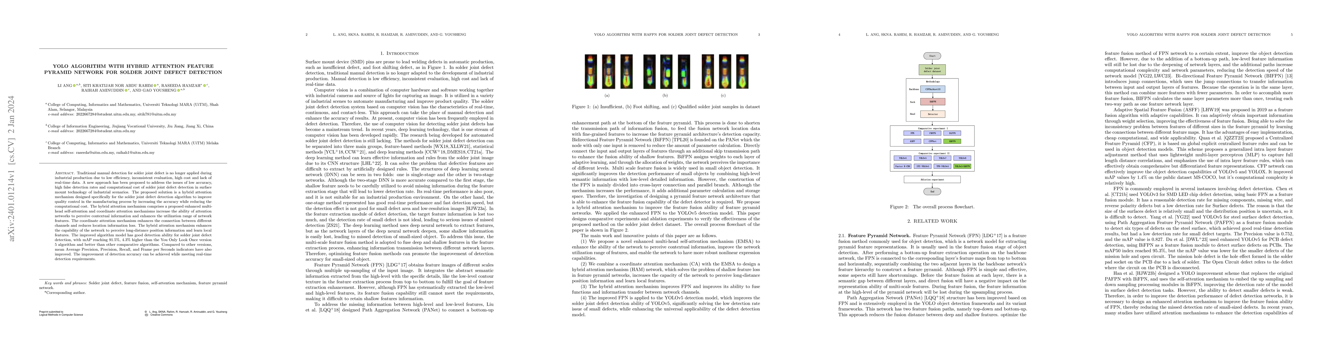 Thumbnail for YOLO algorithm with hybrid attention feature pyramid network for solder
  joint defect detection